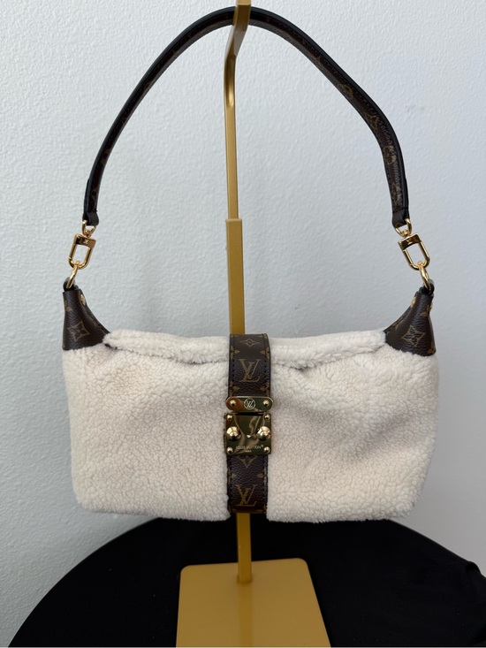 Handbags - Shearling Pochette Mini Shoulder Bag in Cream and Brown